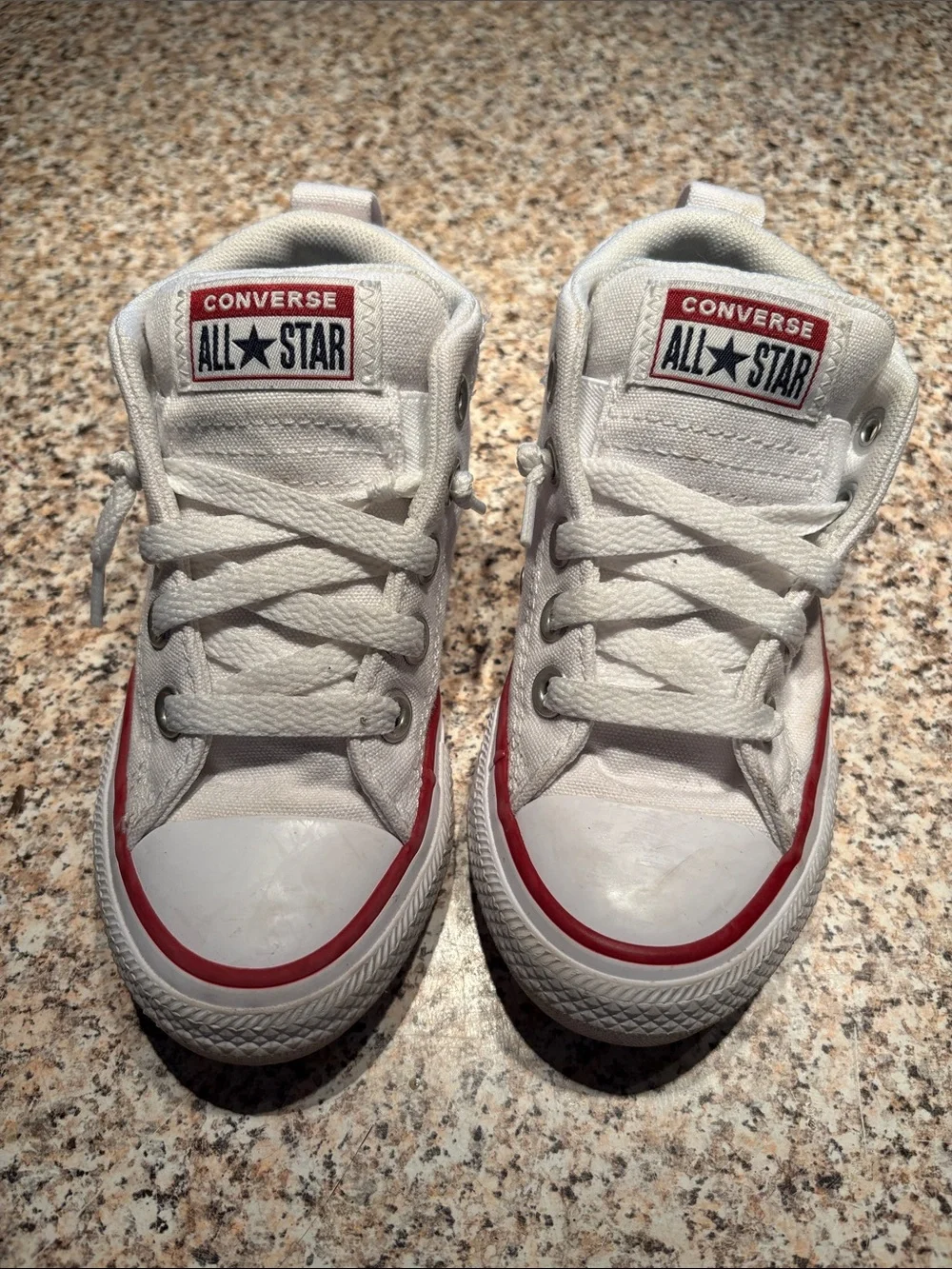 Converse Kids White mid Top Sneakers with Red Trim